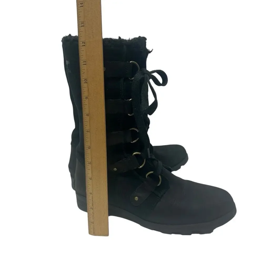 Sorel Emelie Lace Up Black Boots Suede WOMENS SIZE 11 Winter